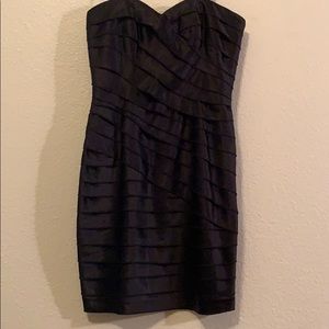 NWOT Black satin ruffle strapless dress